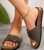 Coffee Buckle Decor Faux Suede Thick Sole Slippers Dear-Lover Dropshipping