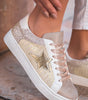 Dearlove Gold Glitter Star Patchwork PU Leather Lace-up Sneakers Markonline