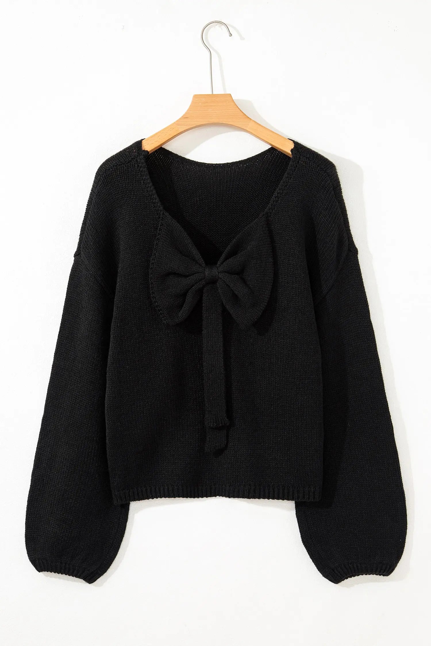 Black Bow Backless Bubble Sleeve Sweater Dear-Lover Dropshipping
