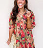 Green Floral Print Frilled Collar V Neck Half Sleeve Mini Dress Markonline