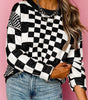 Black Checkered Print Drop Shoulder Round Neck Sweater Dear-Lover Dropshipping