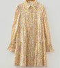 Yellow Floral Print Frilly Trim Smocked Cuff Long Sleeve Loose Shirt Dress Markonline