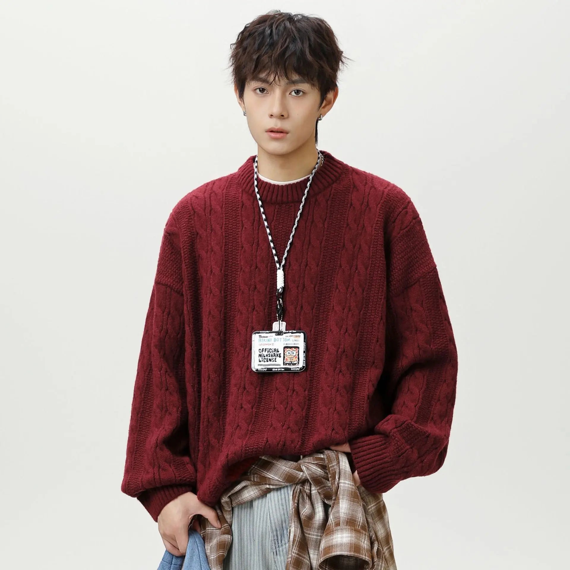 Solid color round neck sweater for men Markonline