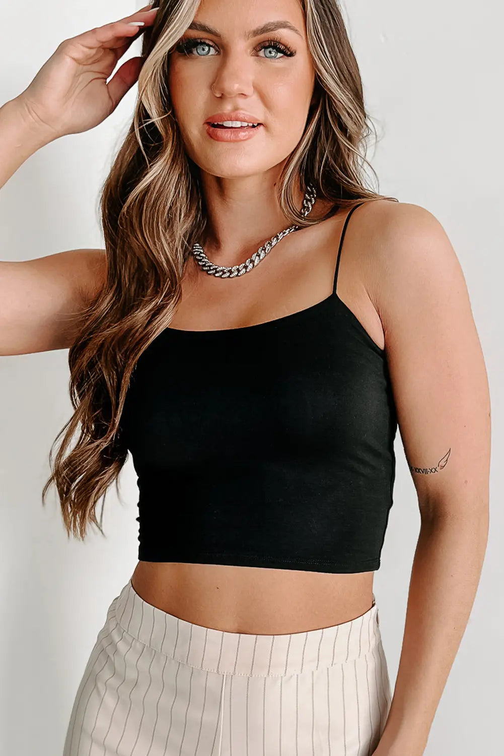 Black Spaghetti Strap Skinny Fit Cropped Tank Top Dear-Lover Dropshipping