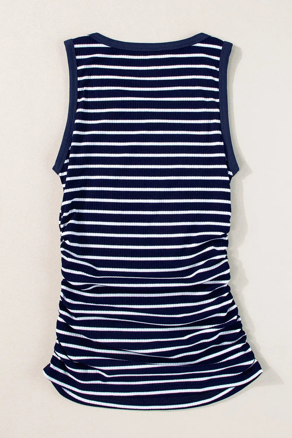 Blue Stripe Contrast Round Neck Sleeveless Slim Top Markonline