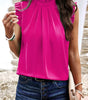 Bright Pink Pleated Mock Neck Frilled Trim Sleeveless Top Markonline