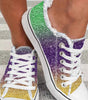 Multicolor Shiny Gradient Raw Hem Lace-up Flat Canvas Shoes Markonline