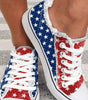 Multicolor American Flag Stars Printed Frayed Detail Lace-up Shoes Dear-Lover Dropshipping