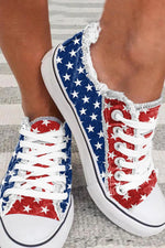 Multicolor American Flag Stars Printed Frayed Detail Lace-up Shoes Dear-Lover Dropshipping