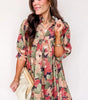 Green Floral Print Frilled Collar V Neck Half Sleeve Mini Dress Markonline