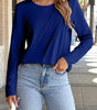 Navy Blue Asymmetric Seam Detail Solid Color Long Sleeve Top Dear-Lover Dropshipping