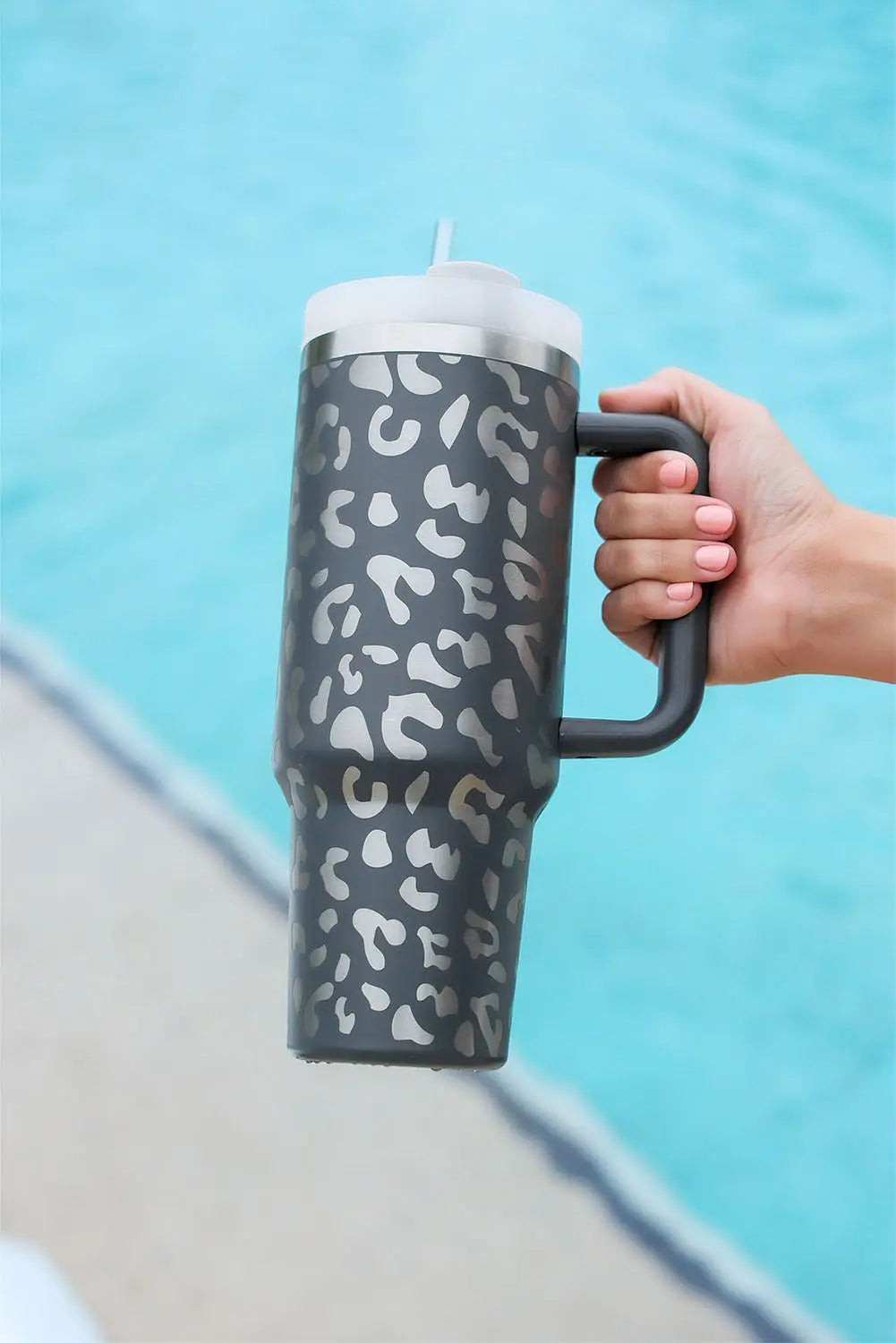 Gray Leopard Print 40OZ Stainless Steel Portable Cup with Handle Dear-Lover Dropshipping