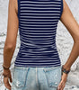 Blue Stripe Contrast Round Neck Sleeveless Slim Top Markonline