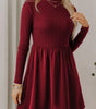Red Dahlia Frilled Neck Ribbed Knit Patchwork Long Sleeve Mini Dress Markonline