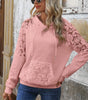 Gossamer Pink Lace Patchwork Raglan Sleeve Kangaroo Pocket Waffle Hoodie Dear-Lover Dropshipping