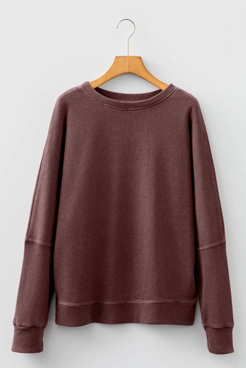 Dark Brown Waffle Knit Patchwork Long Sleeve Loose Top Dear-Lover Dropshipping