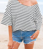 Black Stripe Half Sleeve Scoop Neck Loose Top Markonline