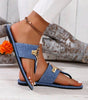 Dusk Blue Metal Decor Leather Thong Slippers Dear-Lover Dropshipping