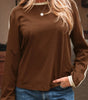 Dark Brown Varsity Striped Accent Contrast Crew Neck Long Sleeve T Shirt Markonline