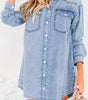 Beau Blue Chest Pocket Raw Hem Denim Loose Shirt Dress Markonline