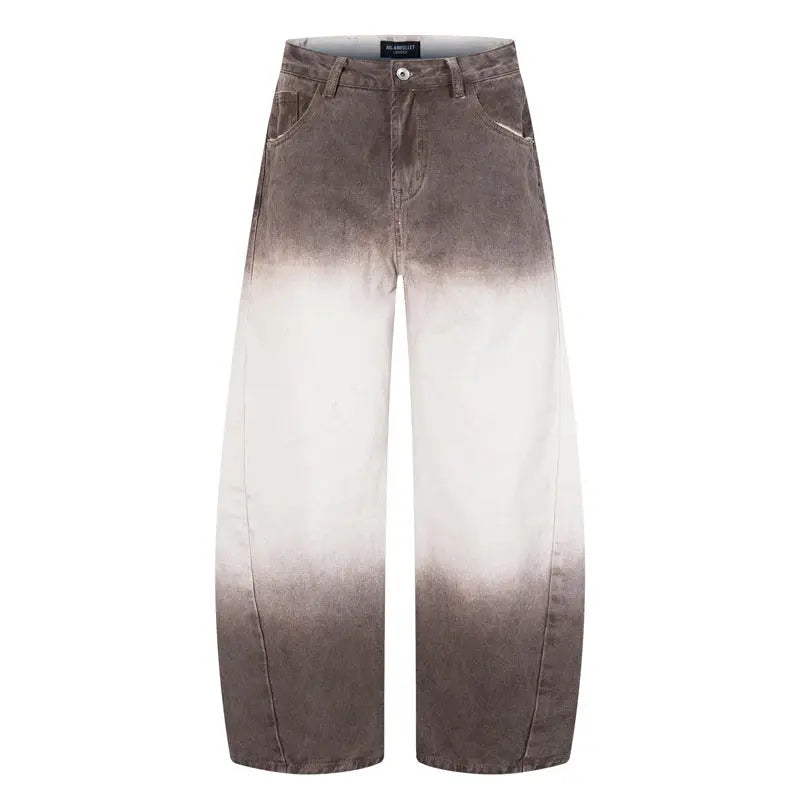 Retro Style Washed Ombre Color Knife-Edge Jeans for Men and Women,  Loose Floor-Length Wide Leg Pants Markonline