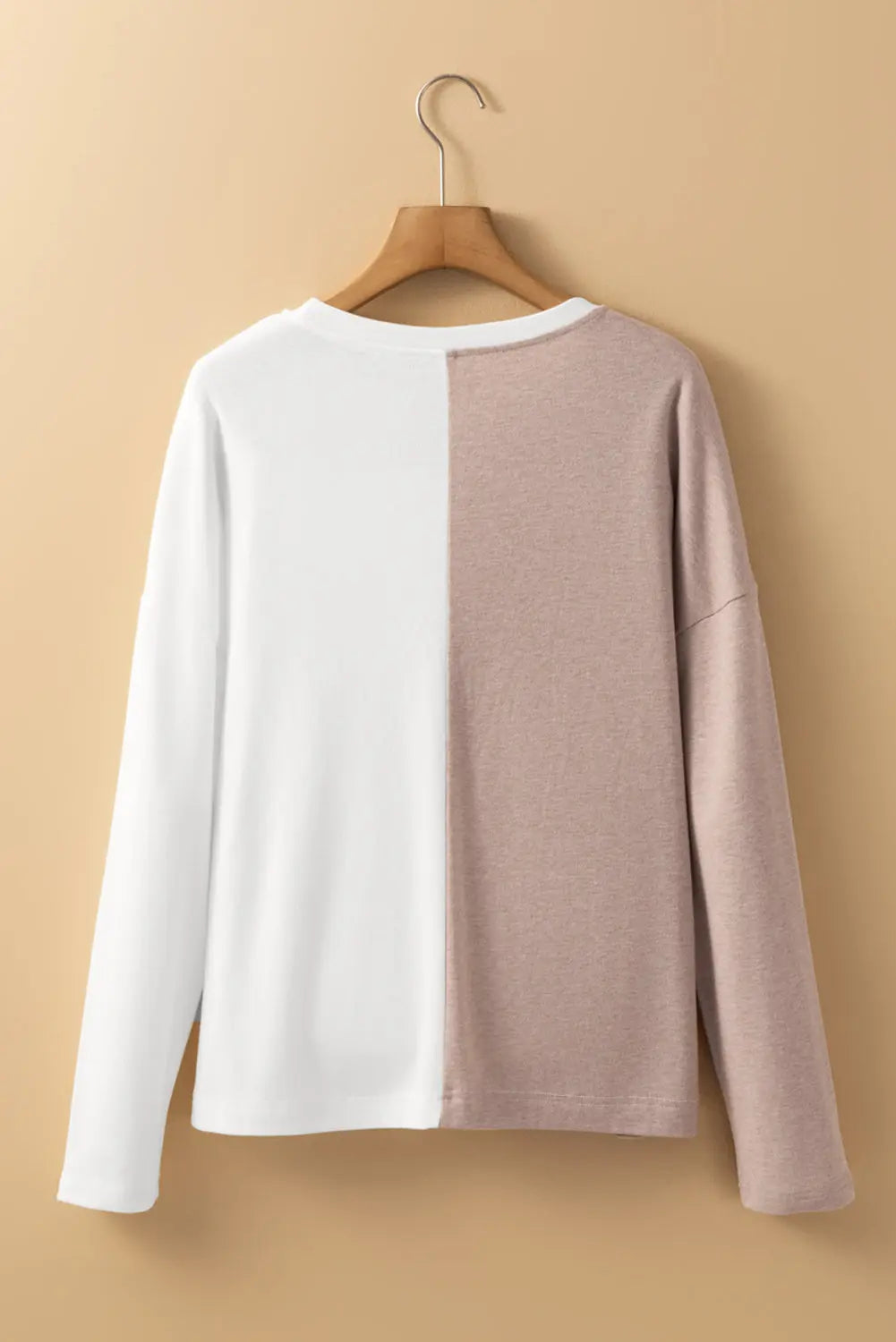 Khaki Colorblock Long Sleeve Crew Neck Top Dear-Lover Dropshipping