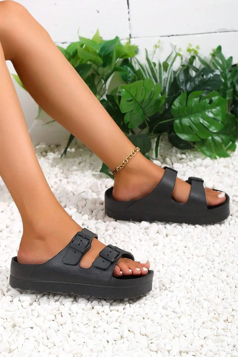 Black Double-buckle EVA Slippers Dear-Lover Dropshipping