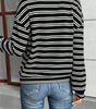 Black Stripe Textured Quarter Zip Collar Long Sleeve Top Dear-Lover Dropshipping