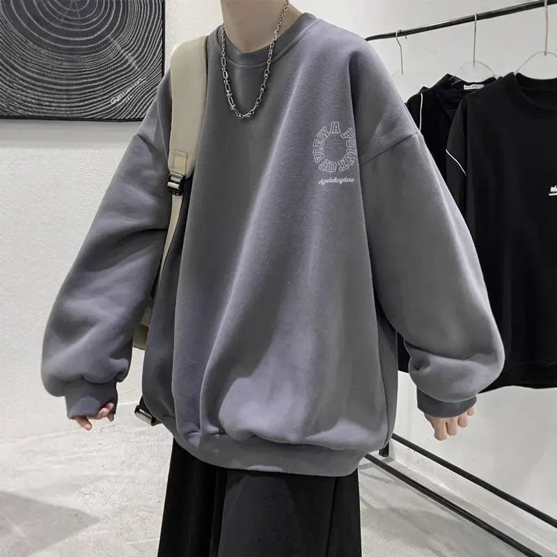 Factory Direct Supply Round Neck Hoodless Sweatshirt Men INS Autumn WinterStreet Style Loose Casual Fleece Lined Thick Outerwear eprolo