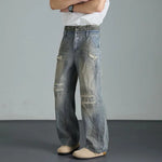 Vintage niche ripped straight leg washed denim jeans for men and women Markonline