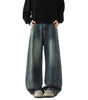 High Street Wide Leg Jeans Men Autumn Winter  Loose Straight Fit Drapey Floor-Length Pants Men Washed Vintage Markonline