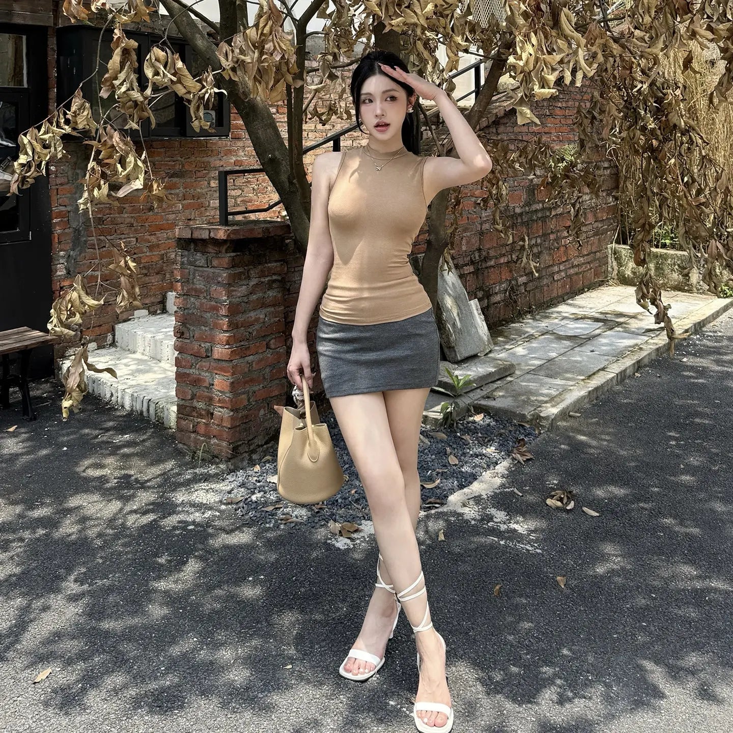 Sleeveless vest half skirt casual slimming half skirt set for women Markonline