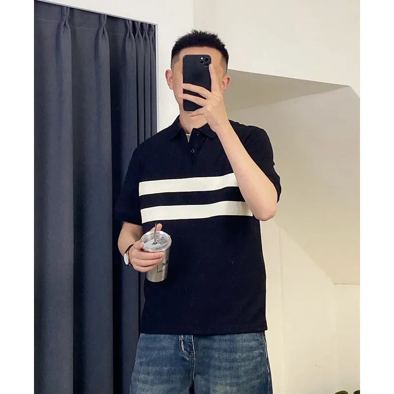 Color blocked polo shirt men's short sleeved T-shirt summer