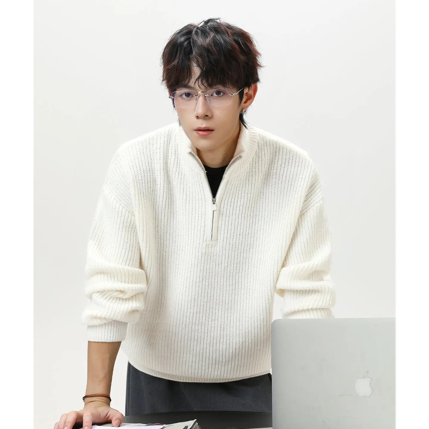 Half zip stand up collar sweater for men Markonline