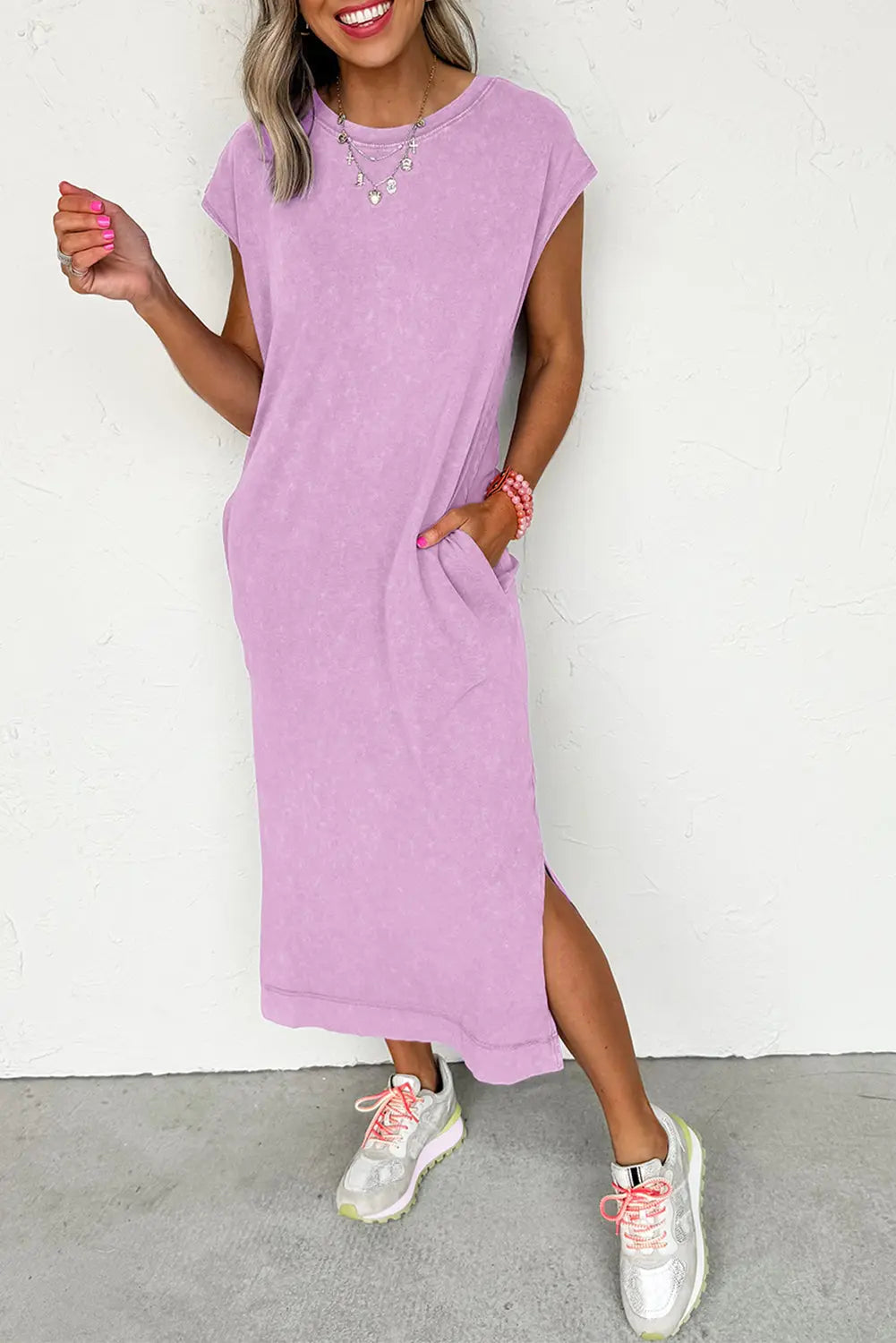 Wisteria Mineral Wash Pocketed T-shirt Long Dress Markonline