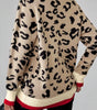 Khaki Leopard Pattern V-Neck Contrast Rib Knitted Sweater Dear-Lover Dropshipping