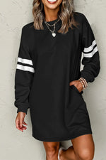Black Varsity Contrast Banded Sleeve Shift Sweatshirt Dress Markonline