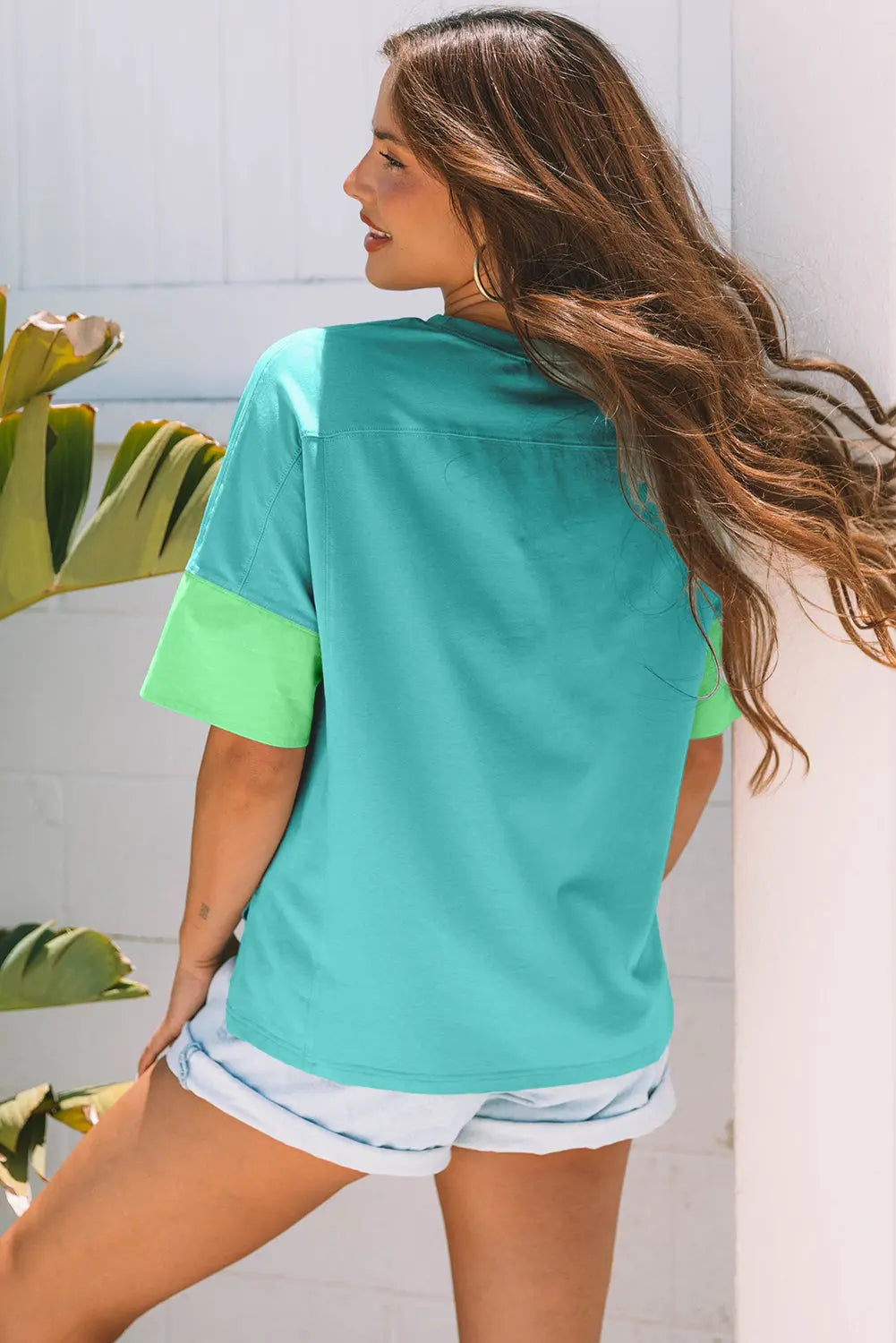 Aruba Blue Frayed Denim Star Patched Oversize T Shirt Markonline