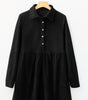Black Corduroy Half Button Collared Long Sleeve Mini Dress Markonline