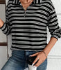 Black Stripe Textured Quarter Zip Collar Long Sleeve Top Dear-Lover Dropshipping