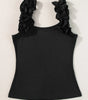 Black Ruffled Wide Straps Slim Tank Top Markonline