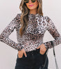 Brown Leopard Smocked Neck Mesh Long Sleeve Bodysuit Dear-Lover Dropshipping