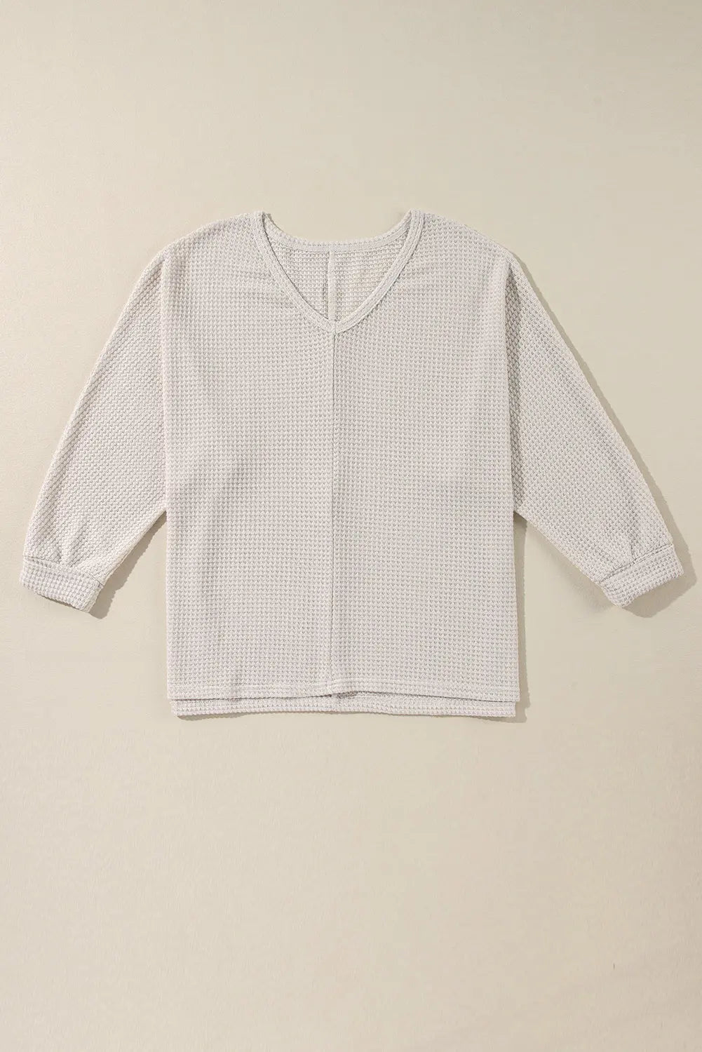 White Waffle Knit Side Slits Loose Fit V Neck Top Dear-Lover Dropshipping