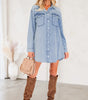 Beau Blue Chest Pocket Raw Hem Denim Loose Shirt Dress Markonline