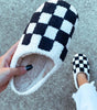 Black Checkered Print Fuzzy Slip On Winter Slippers Dear-Lover Dropshipping