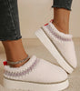 White Embroidered Sherpa Plush Thick Sole Winter Slippers Dear-Lover Dropshipping