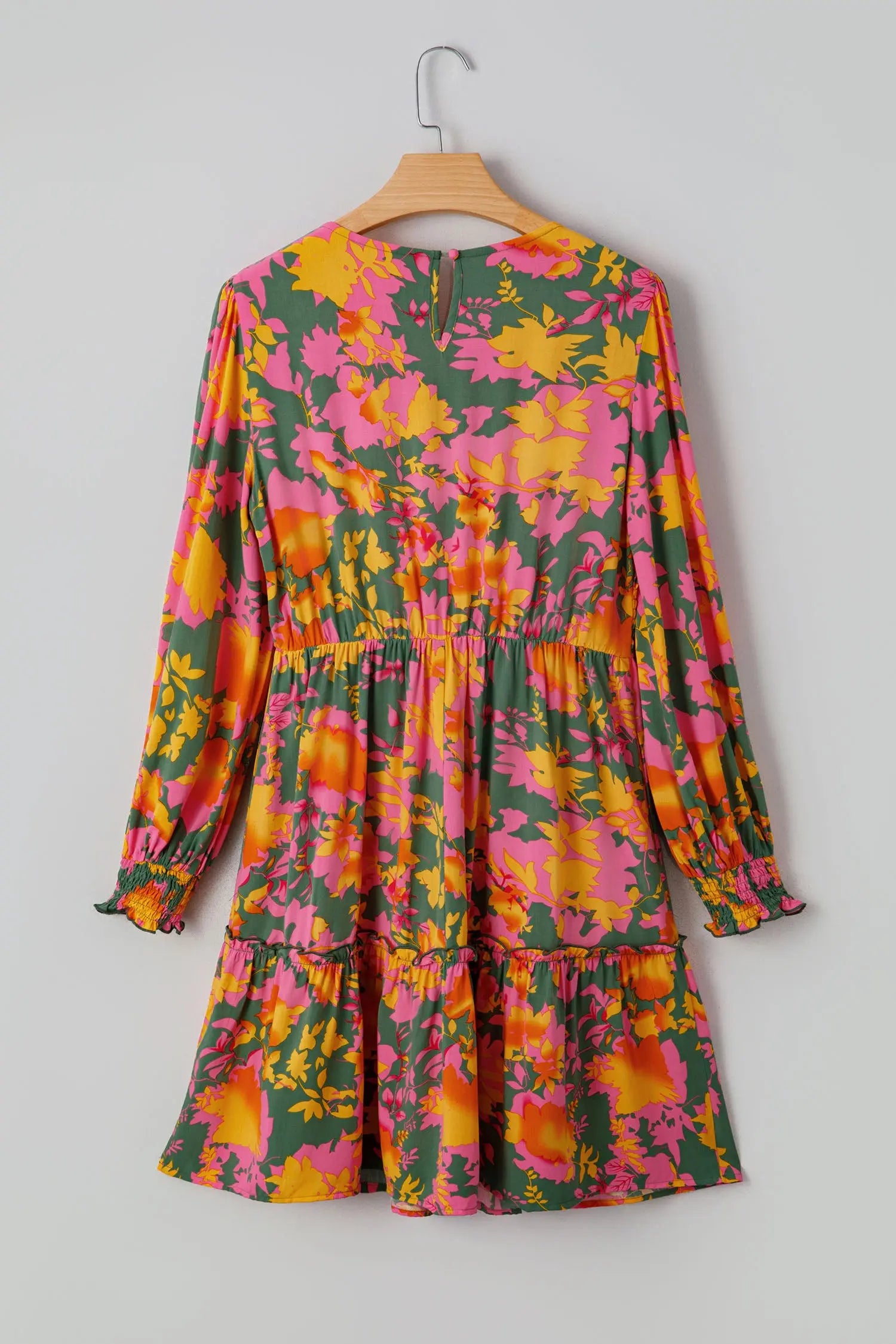 Multicolour Floral Print Long Sleeve Smocked Ruffled Mini Dress Markonline