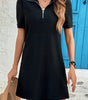 Black Textured Zipped Collar Shift Polo T Shirt Dress Markonline