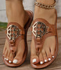 Chestnut Metal Decor Leather Thong Slippers Dear-Lover Dropshipping