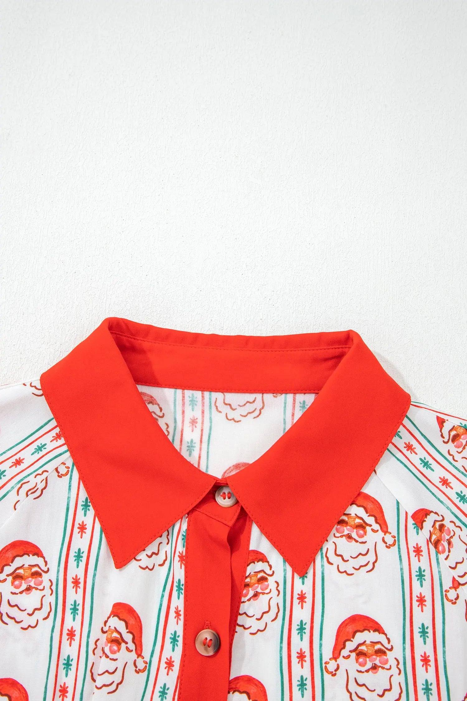 White Father Christmas Contrast Collar Button Front Long Sleeve A-line Mini Dress Markonline